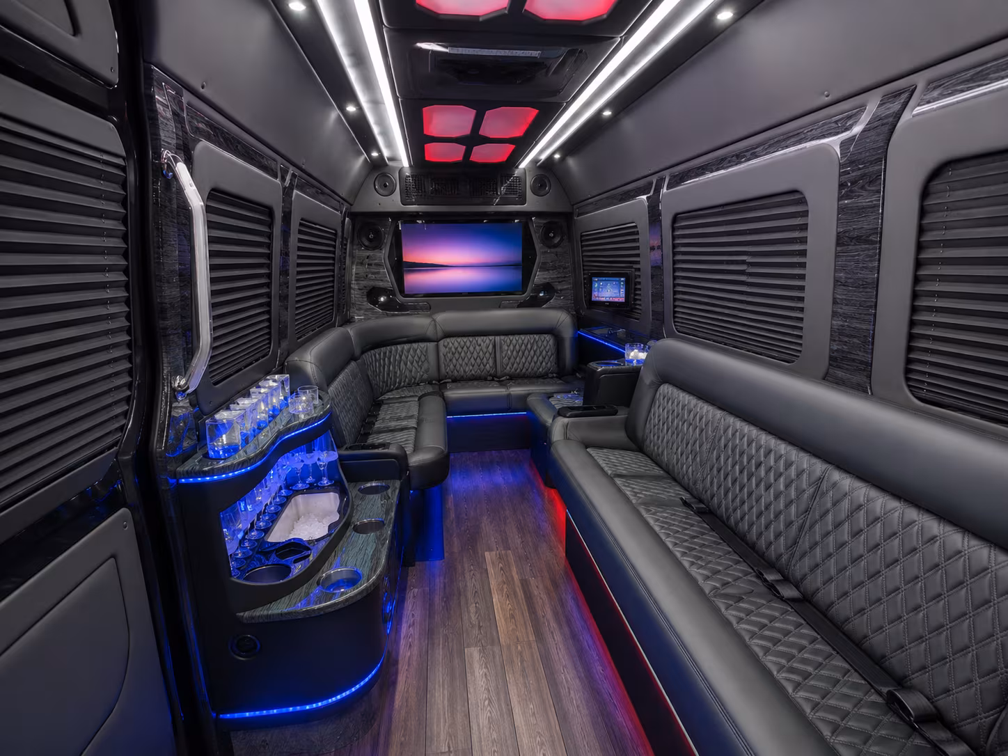 roswell 18 passenger party bus inside