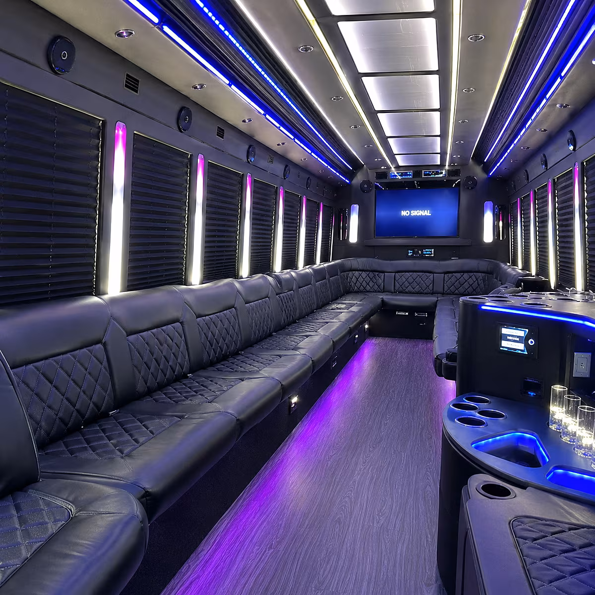 roswell 30 passenger party bus inside