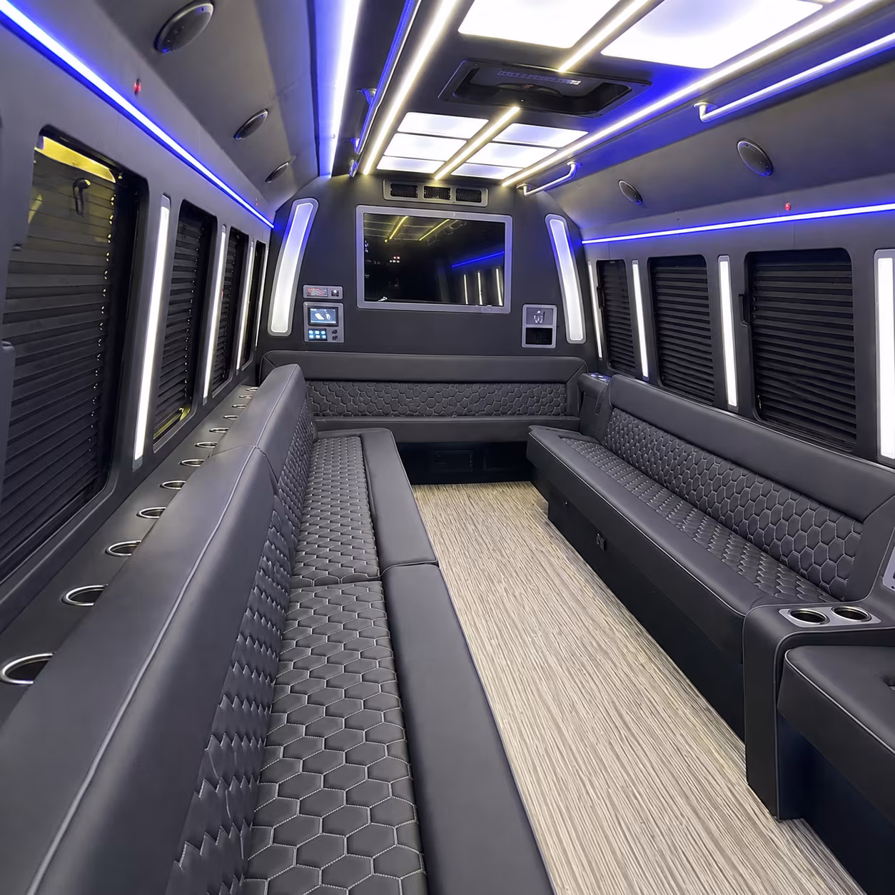 roswell 40 passenger party bus inside